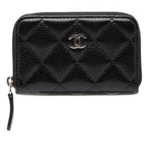 CHANEL Black Caviar Leather Logo Wallet